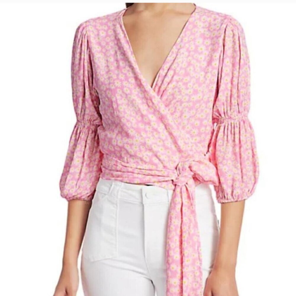 🌸 Faithfull The Brand Bisset Pink Daisy Floral Crop Top  Size XS - 2 - Picture 10 of 12